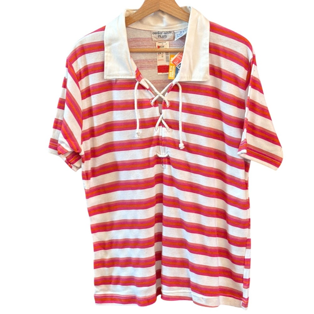 Vintage Center Aisle Plus Striped Lace Up Top Nautical Preppy Coastal